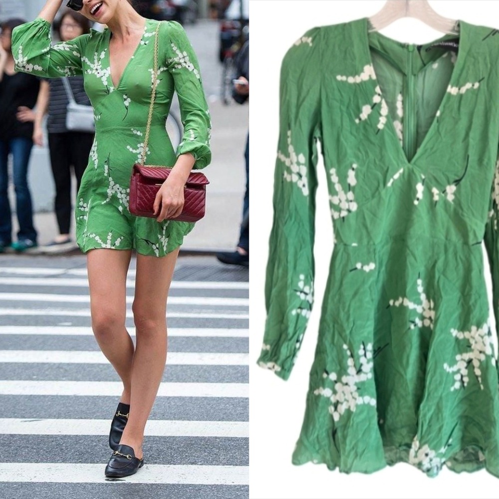 Realisation Par The‎ Kate Summer Loving Green Floral Silk Mini Dress Womens XS